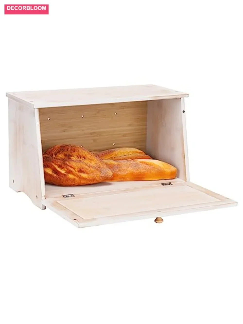 Vintage Wood Bread Box for Kitchen Counter, Food Storage Bin with Bamboo Panels